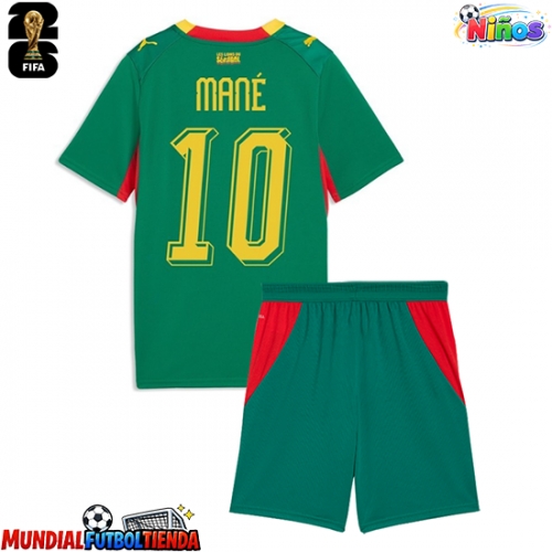 Camiseta Senegal Sadio Mane #10 Segunda Equipación Replica Mundial 2026 para niños mangas cortas (+ Pantalones cortos)